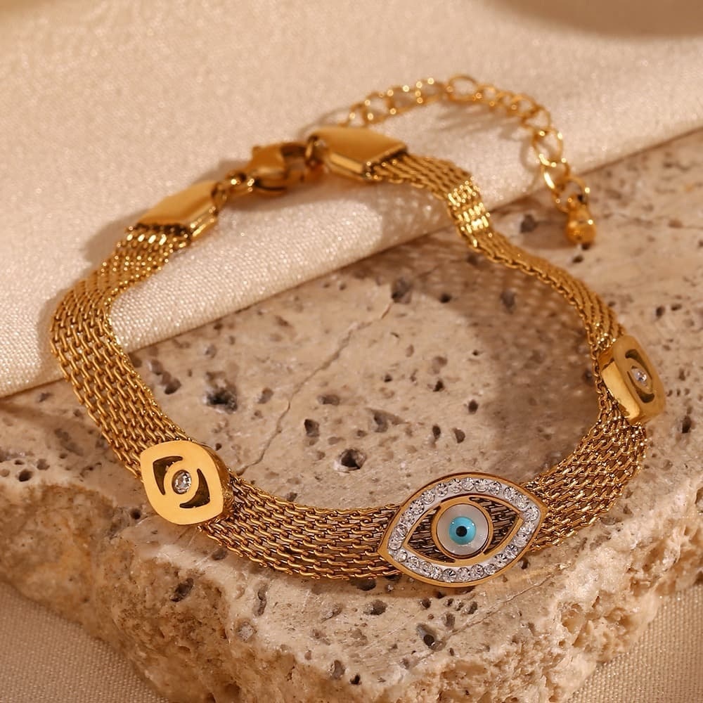 18K Gold Plated Evil Eye Bracelet*Nostalgic Unique Waterproof Tarnish Free MJ - Picture 2 of 6